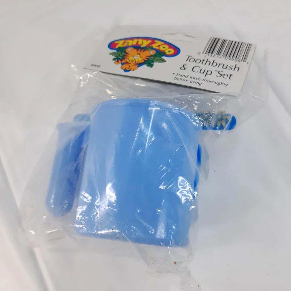 New Zany Zoo Toothbrush‎ & cup set kids toddler blue elephant 80s 90s Hong Kong